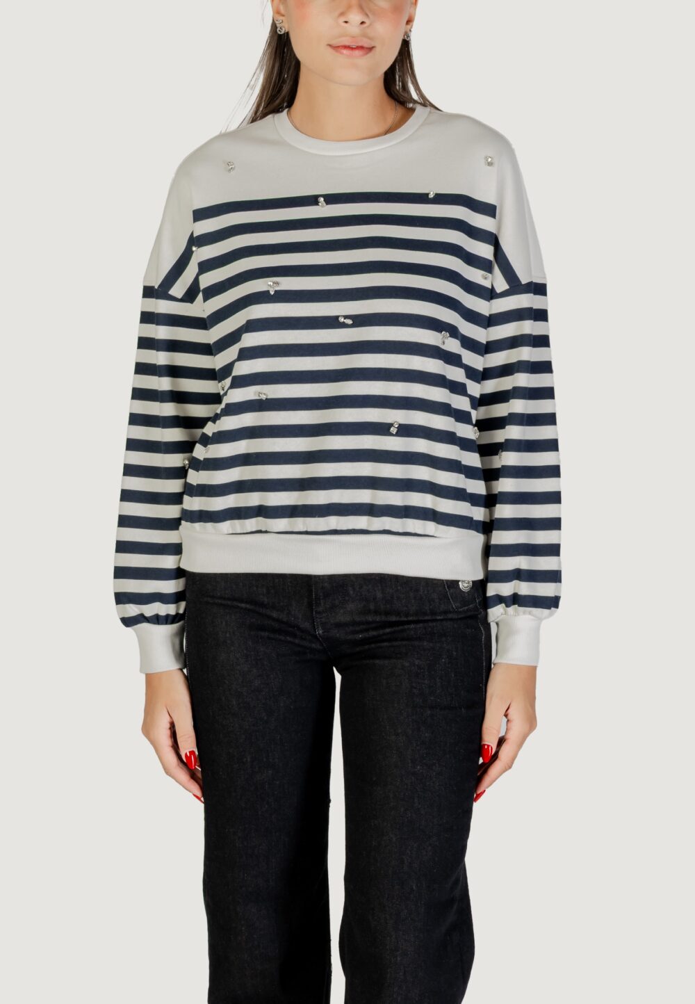 Felpa senza cappuccio Only ONLADELE L/S O-NECK STRIPE SWT Blu - Foto 5