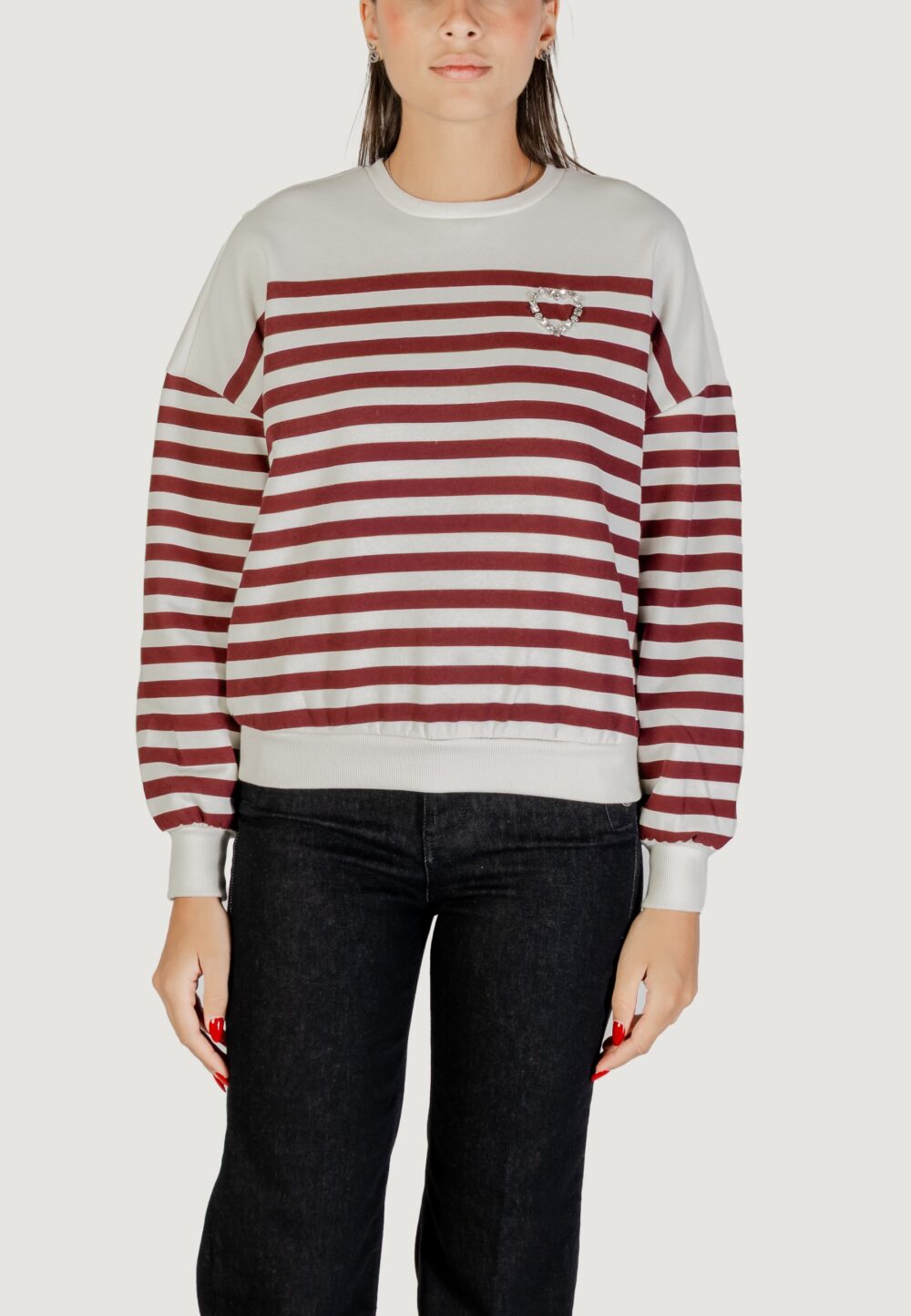 Felpa senza cappuccio Only ONLADELE L/S O-NECK STRIPE SWT Bordeaux - Foto 1