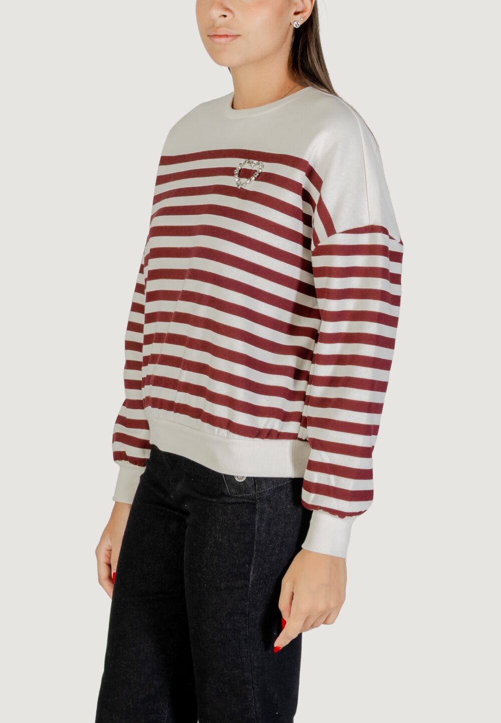 Felpa senza cappuccio Only ONLADELE L/S O-NECK STRIPE SWT Bordeaux - Foto 2