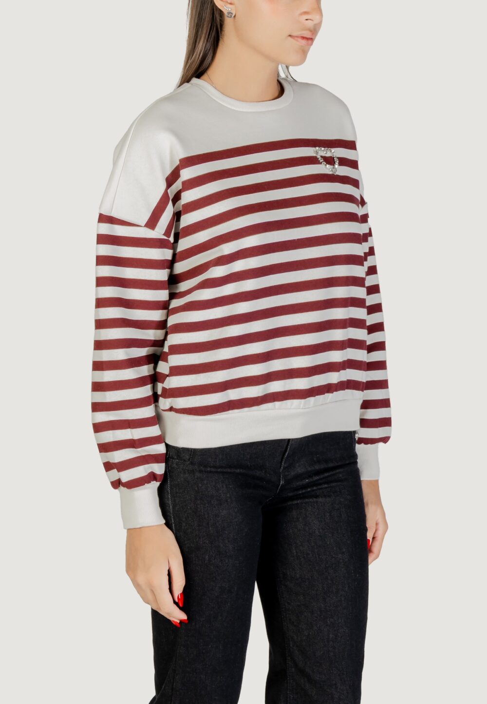 Felpa senza cappuccio Only ONLADELE L/S O-NECK STRIPE SWT Bordeaux - Foto 3