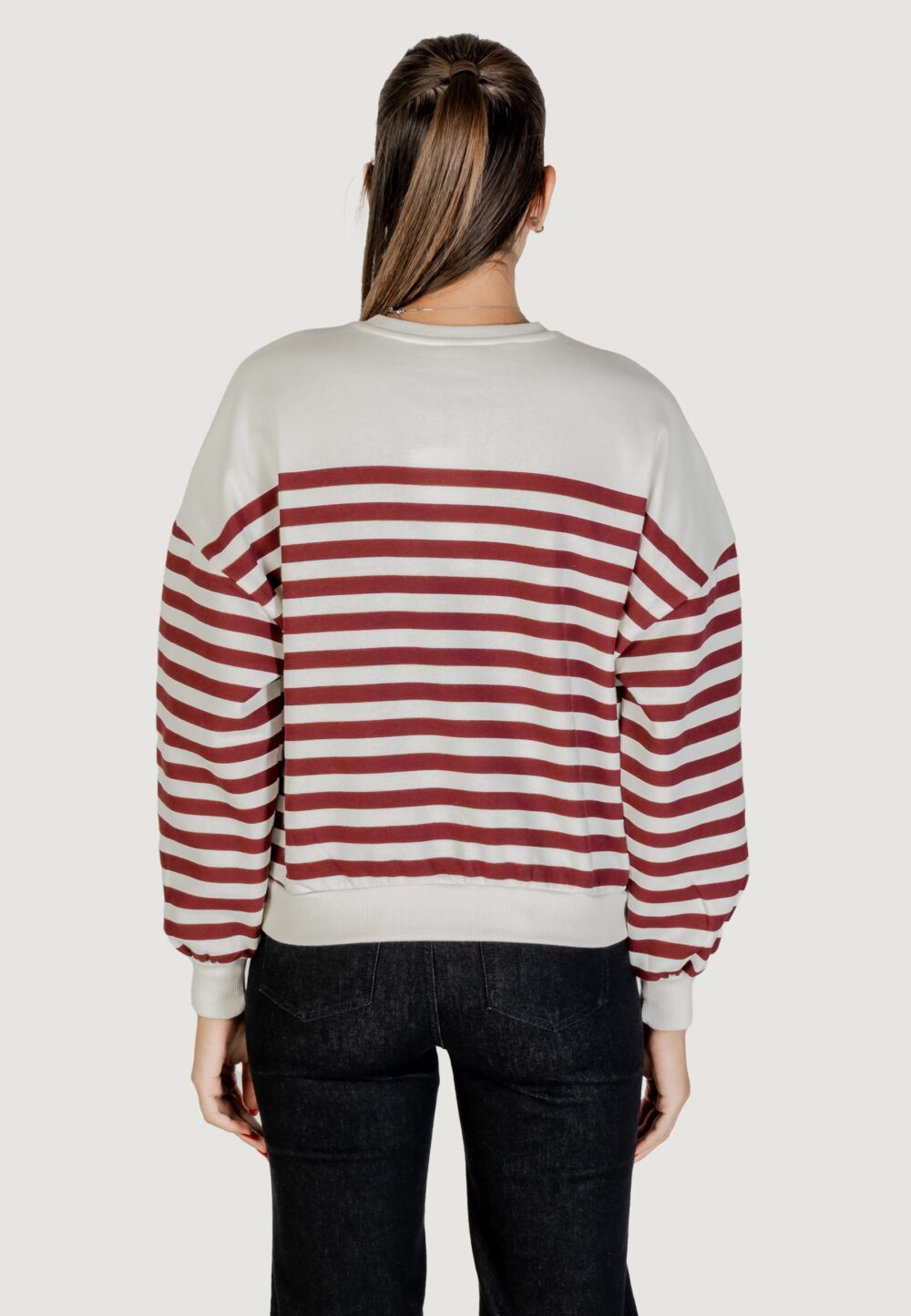 Felpa senza cappuccio Only ONLADELE L/S O-NECK STRIPE SWT Bordeaux - Foto 4