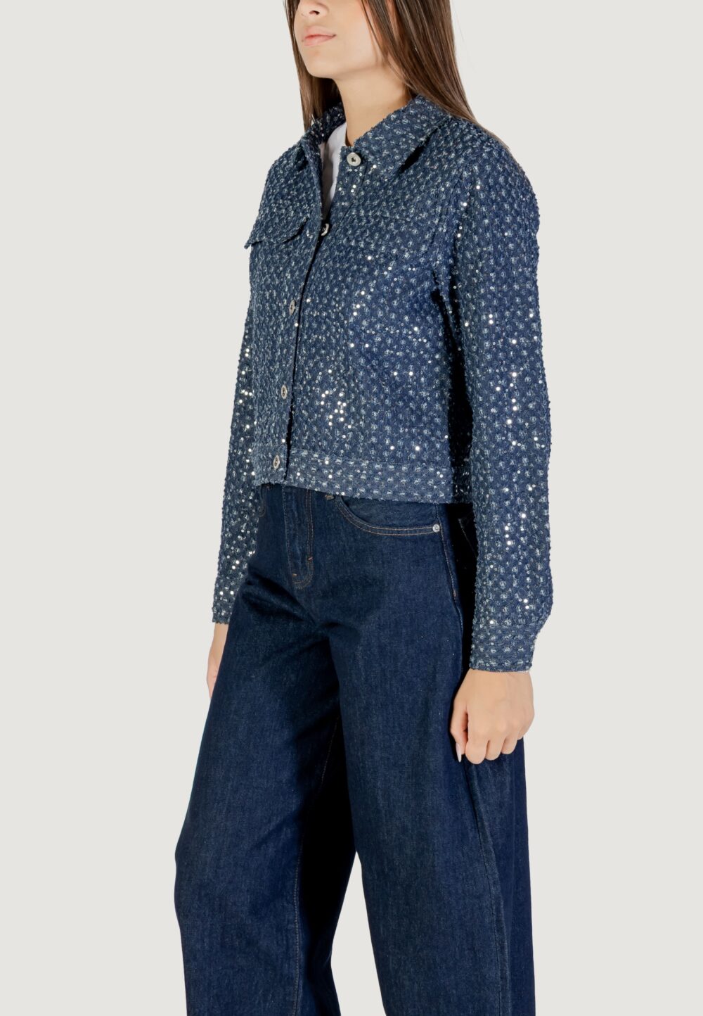 Giacchetto Only Onlevita Shimmer Boucle Jacket Otw Blue Denim Scuro - Foto 2