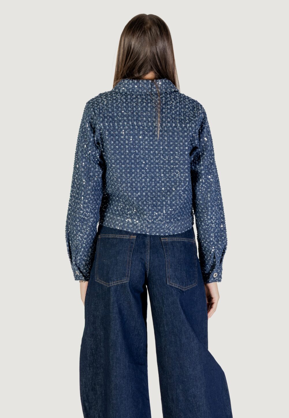 Giacchetto Only Onlevita Shimmer Boucle Jacket Otw Blue Denim Scuro - Foto 4