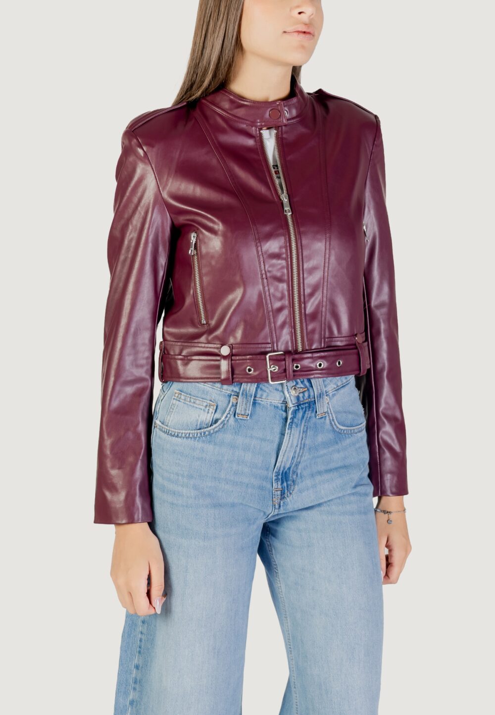 Giacchetto Only ONLSADIE FAUX LEATHER JACKET CC OTW Bordeaux - Foto 3