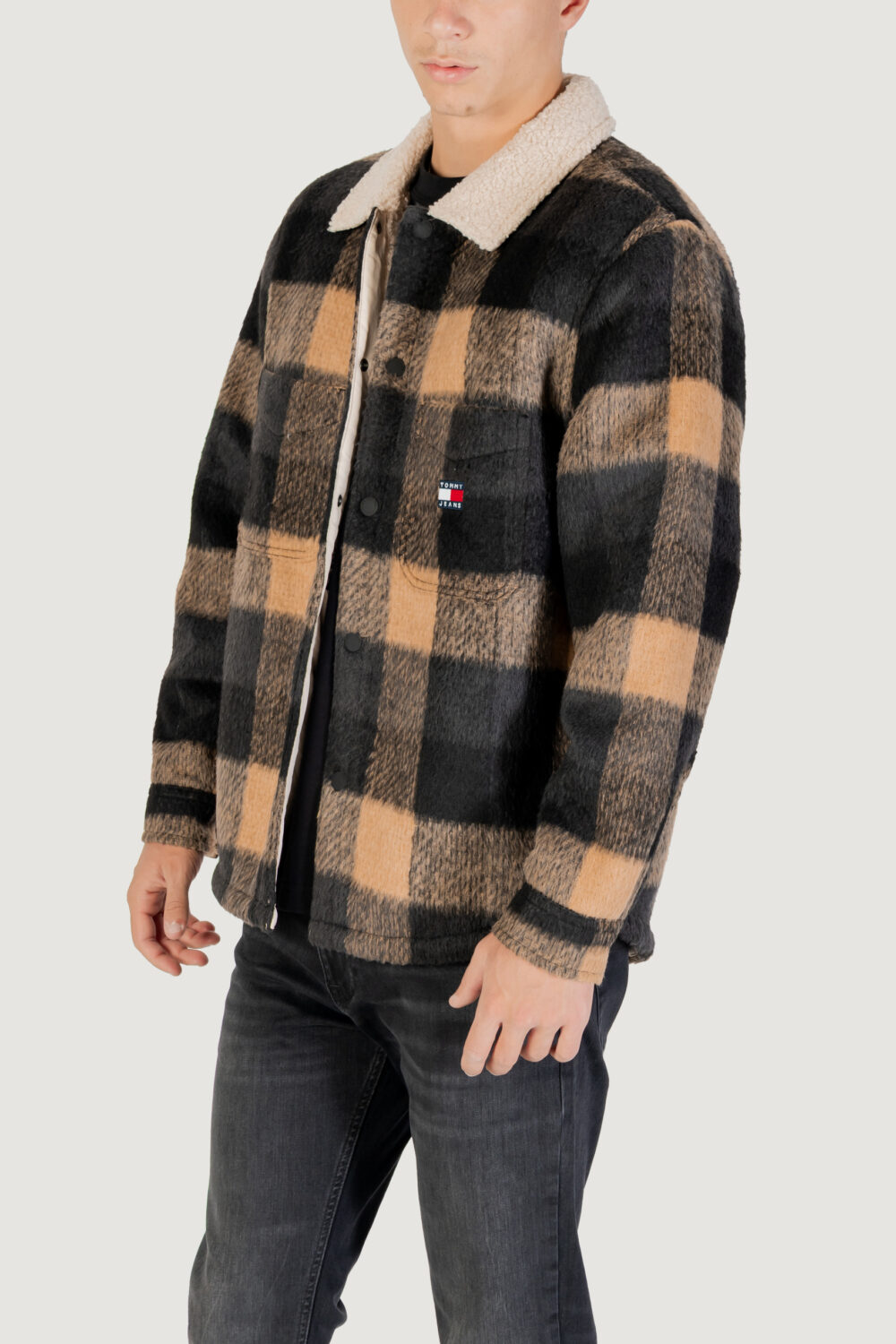 Giacchetto Tommy Hilfiger Jeans TJM CHECK TEDDY OVER Nero - Foto 3