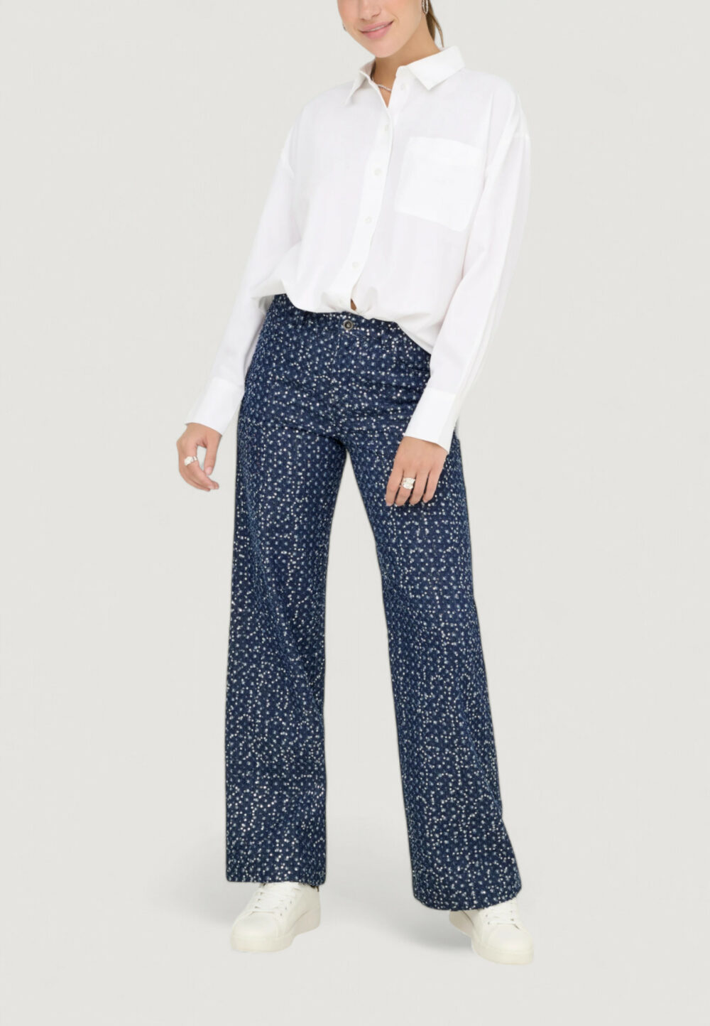 Jeans larghi Only Onlevita Shimmer Pants Otw Blue Denim Scuro - Foto 3