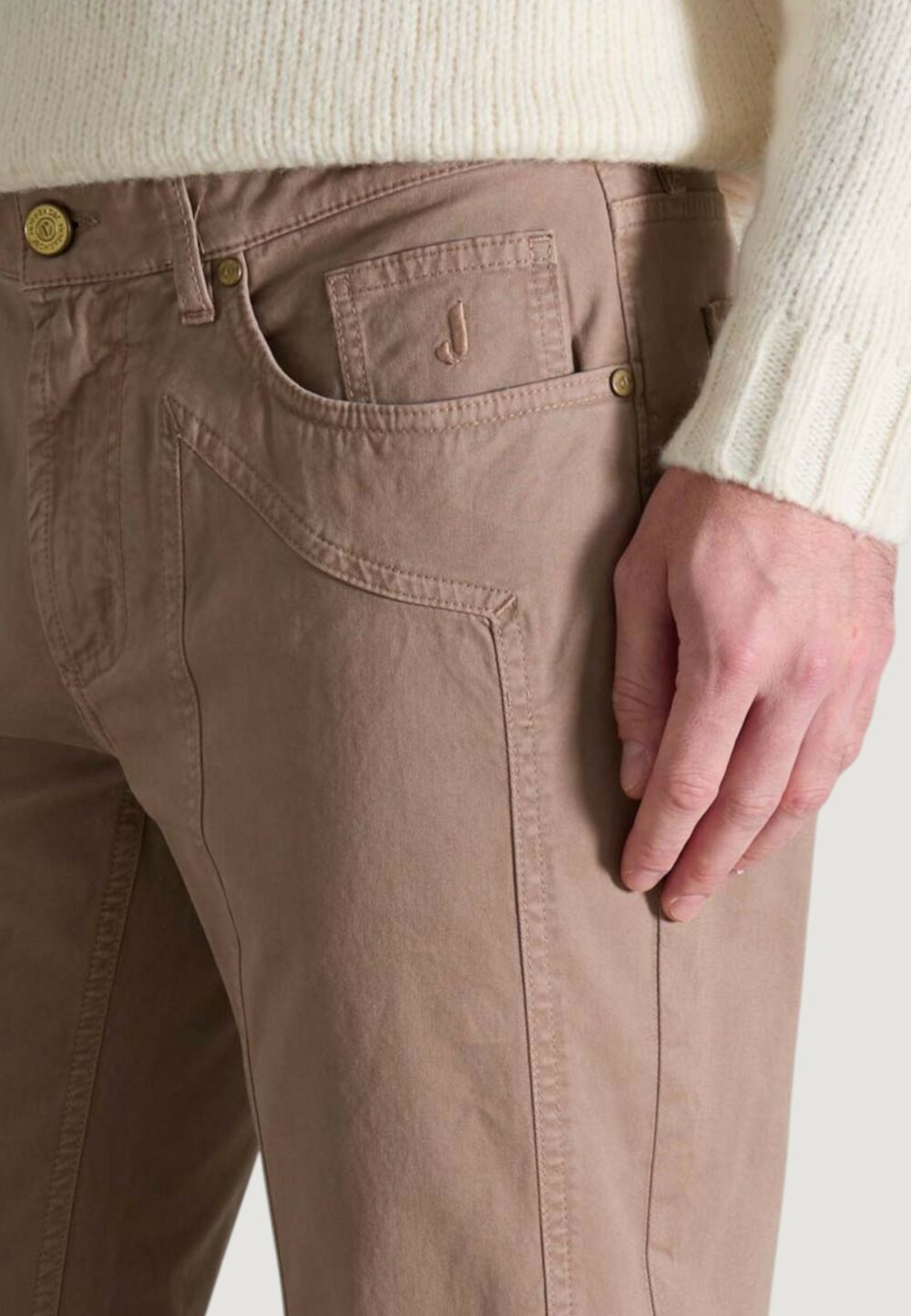 Pantaloni slim Jeckerson JOHN 5 TASCHE TOPPA Beige scuro - Foto 4