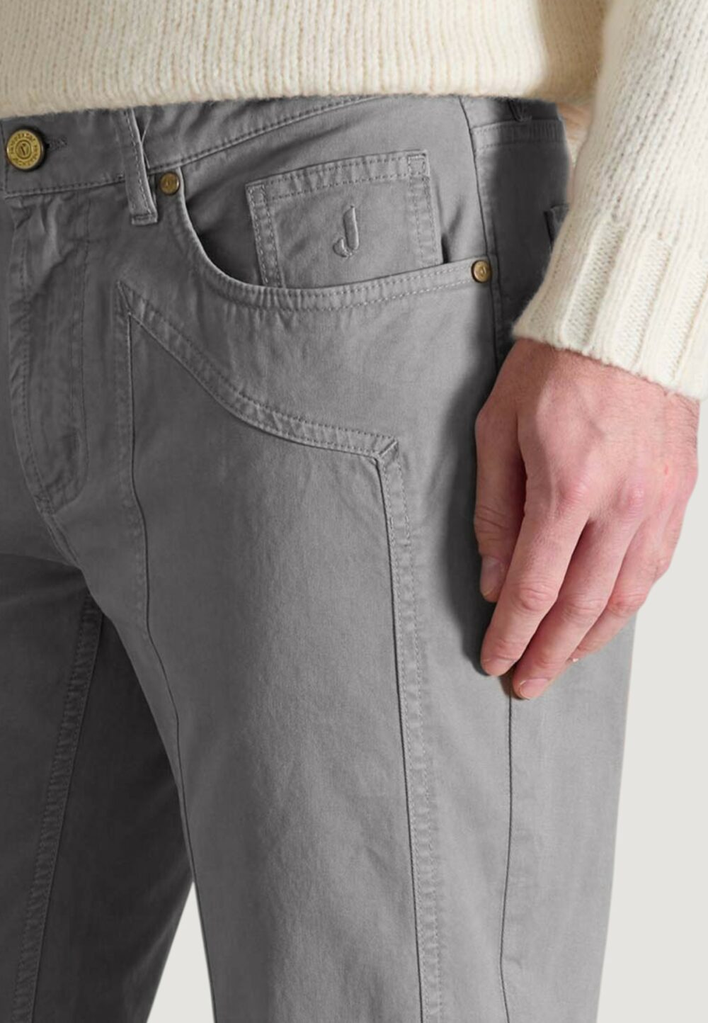 Pantaloni slim Jeckerson JOHN 5 TASCHE TOPPA Grigio Chiaro - Foto 4
