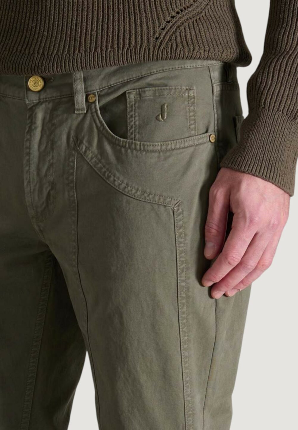 Pantaloni slim Jeckerson JOHN 5 TASCHE TOPPA Verde Oliva - Foto 3