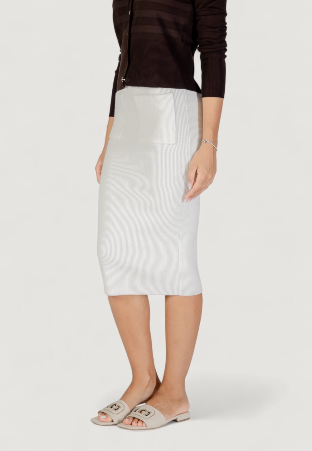 Longuette Guess HARLEY LONGUETTE SKIRT SWTR Panna - Foto 3