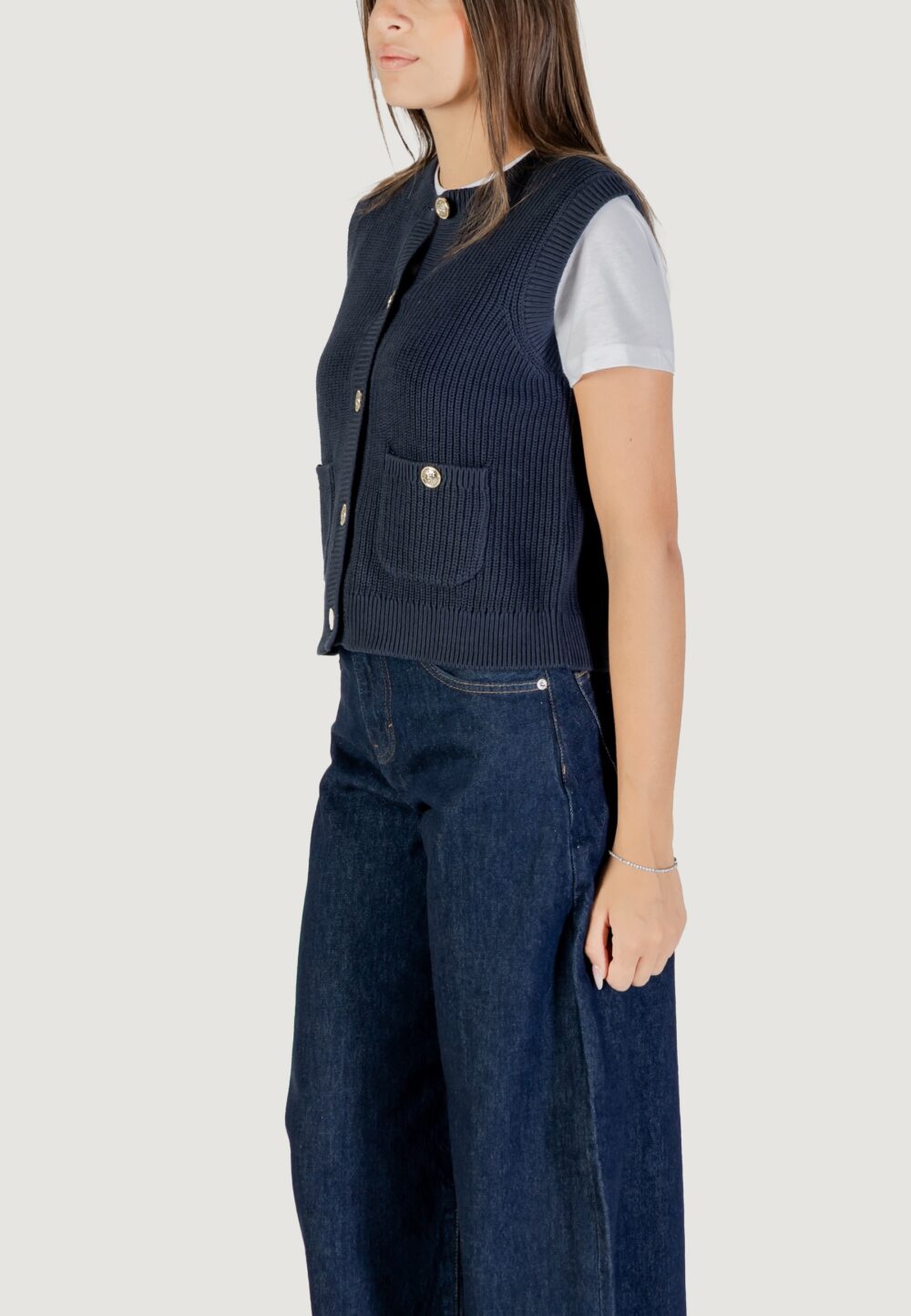 Maglia gilet Jacqueline de Yong Jdystella S/L O-Neck Vest Knt Blue scuro - Foto 2