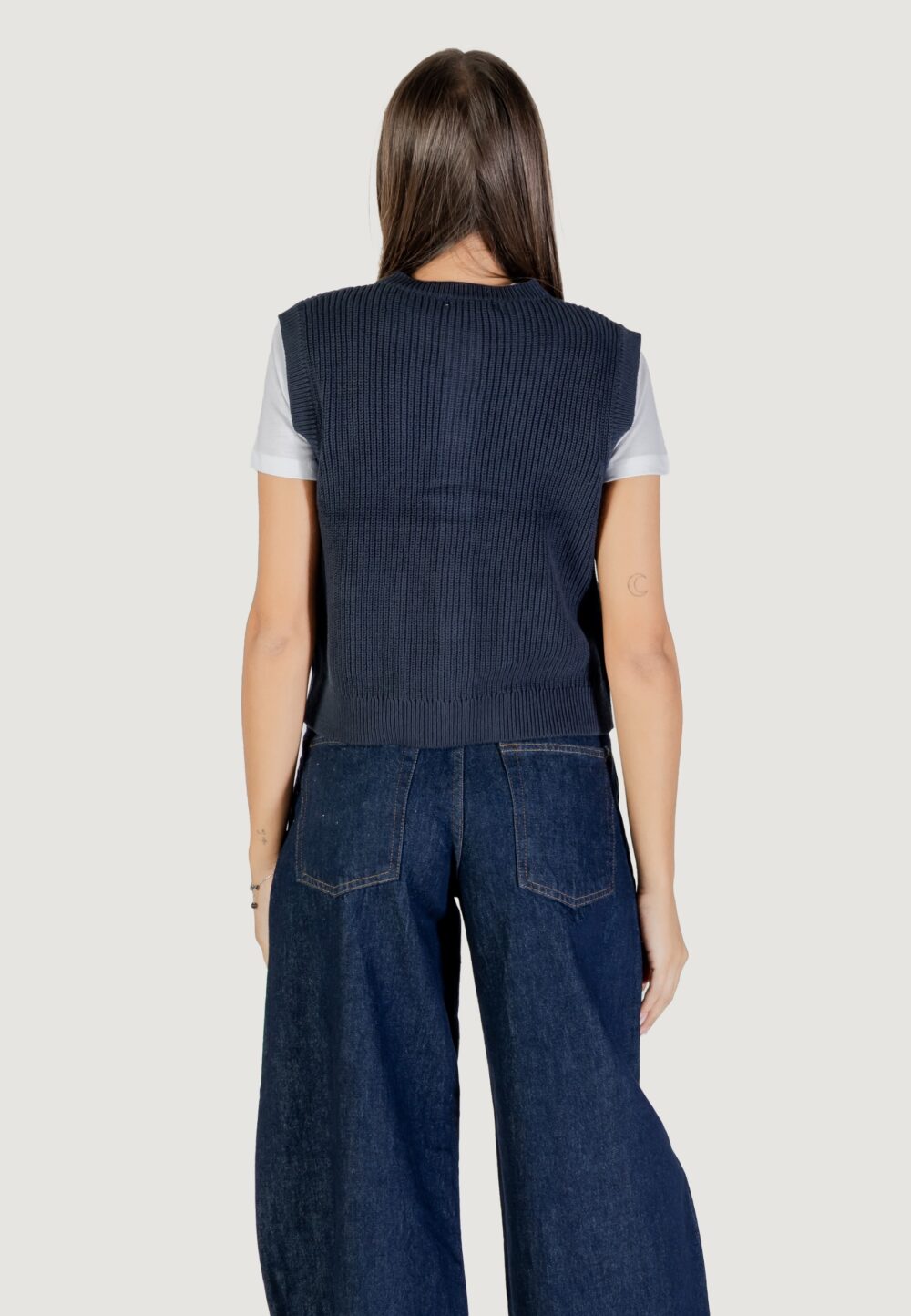 Maglia gilet Jacqueline de Yong Jdystella S/L O-Neck Vest Knt Blue scuro - Foto 4