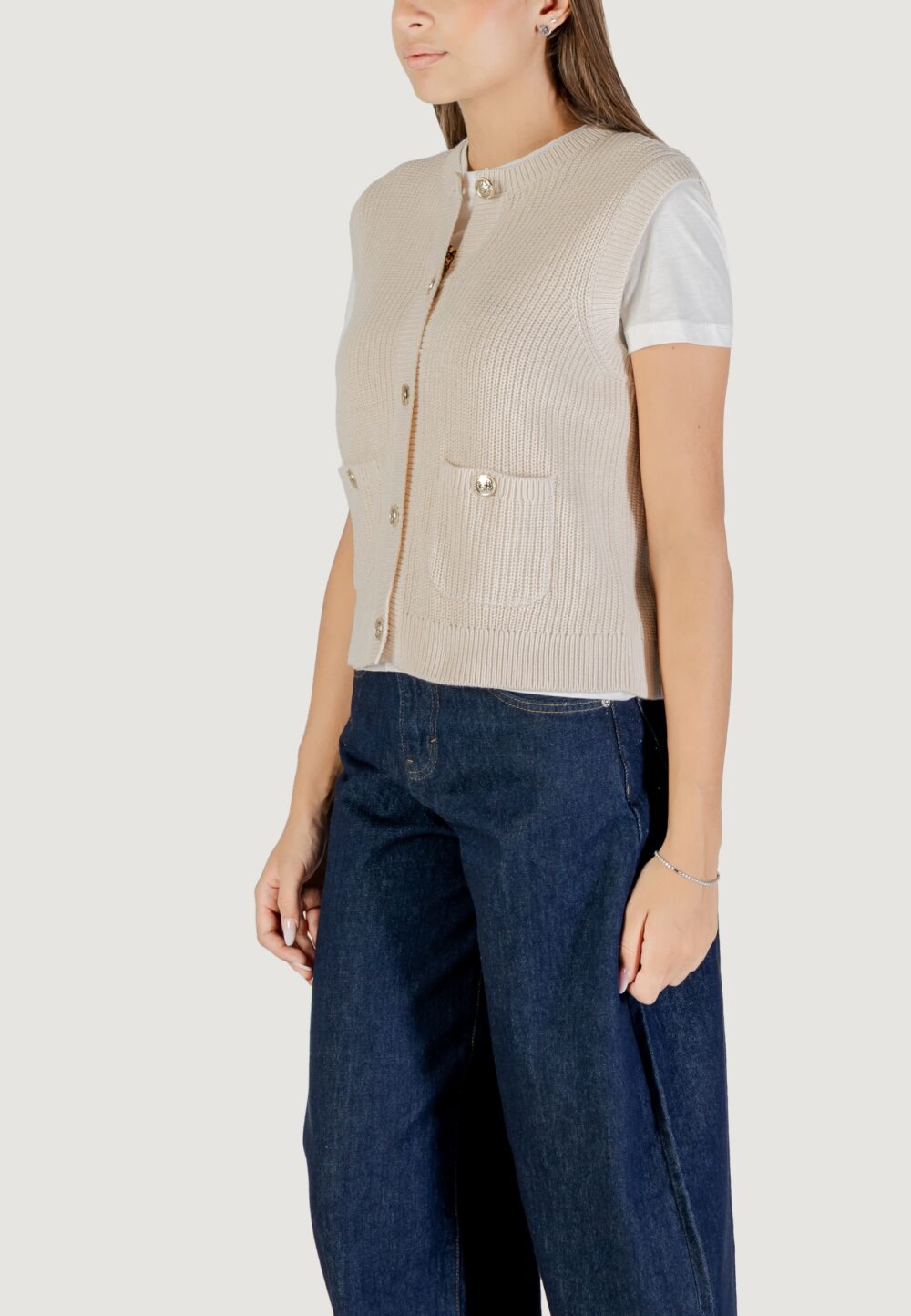 Maglia gilet Jacqueline de Yong Jdystella S/L O-Neck Vest Knt Panna - Foto 2