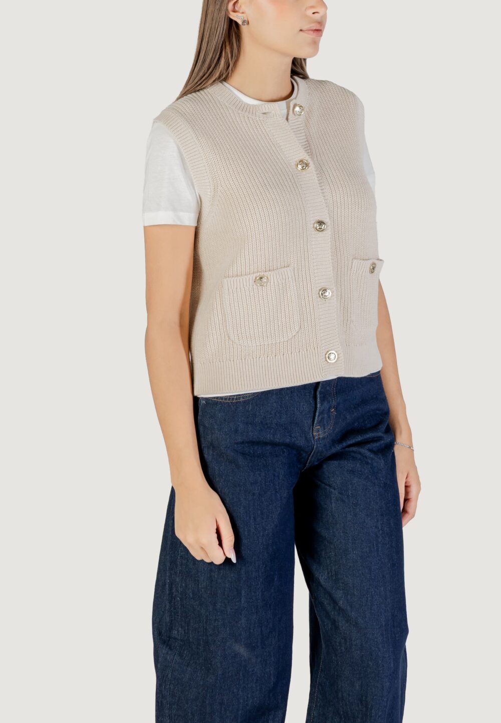 Maglia gilet Jacqueline de Yong Jdystella S/L O-Neck Vest Knt Panna - Foto 3