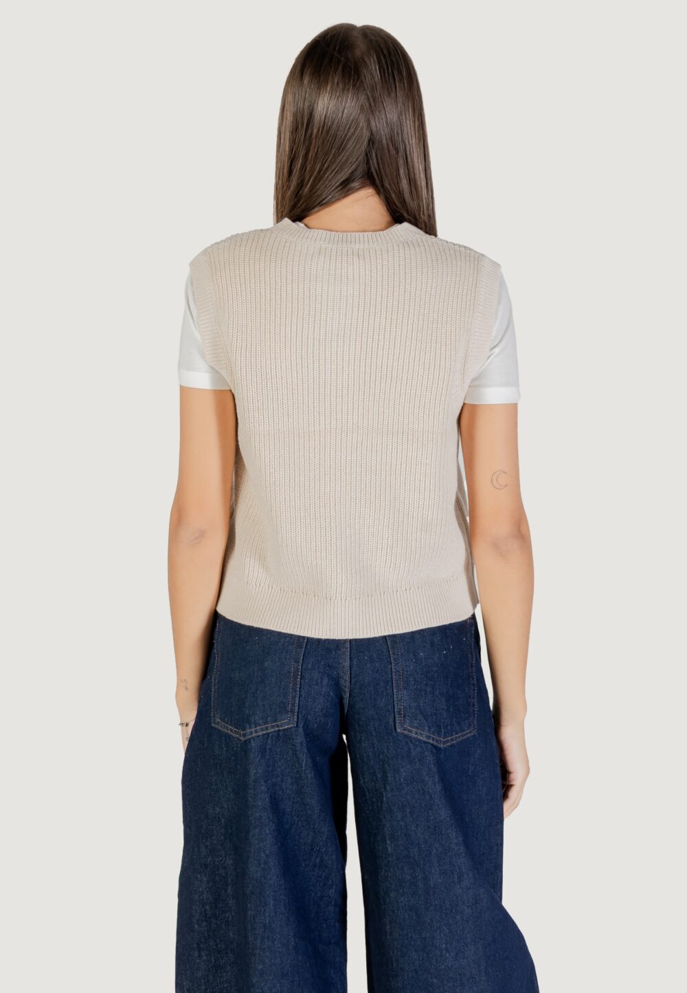 Maglia gilet Jacqueline de Yong Jdystella S/L O-Neck Vest Knt Panna - Foto 4