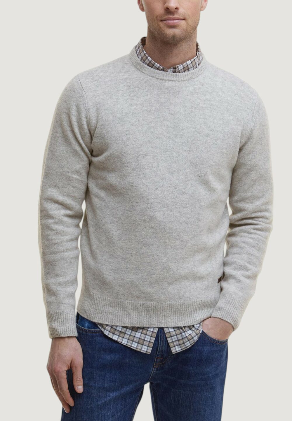 Maglia Barbour ESSENTIAL PATCH CREW Grigio Chiaro - Foto 1