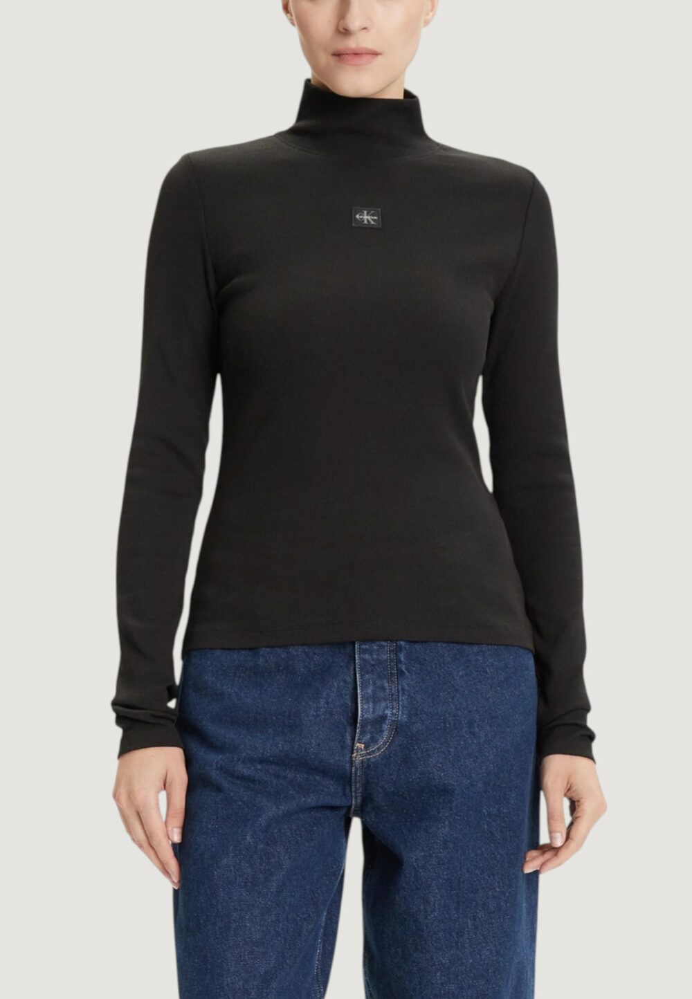 Maglia Calvin Klein Jeans LS WOVEN LABEL TURTL Nero - Foto 1