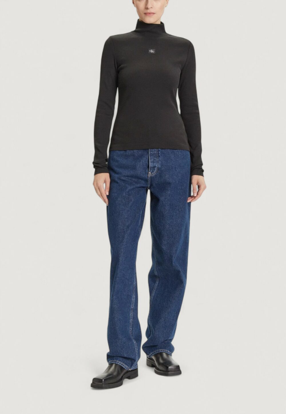 Maglia Calvin Klein Jeans LS WOVEN LABEL TURTL Nero - Foto 2