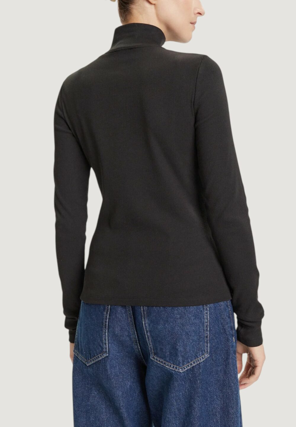 Maglia Calvin Klein Jeans LS WOVEN LABEL TURTL Nero - Foto 3