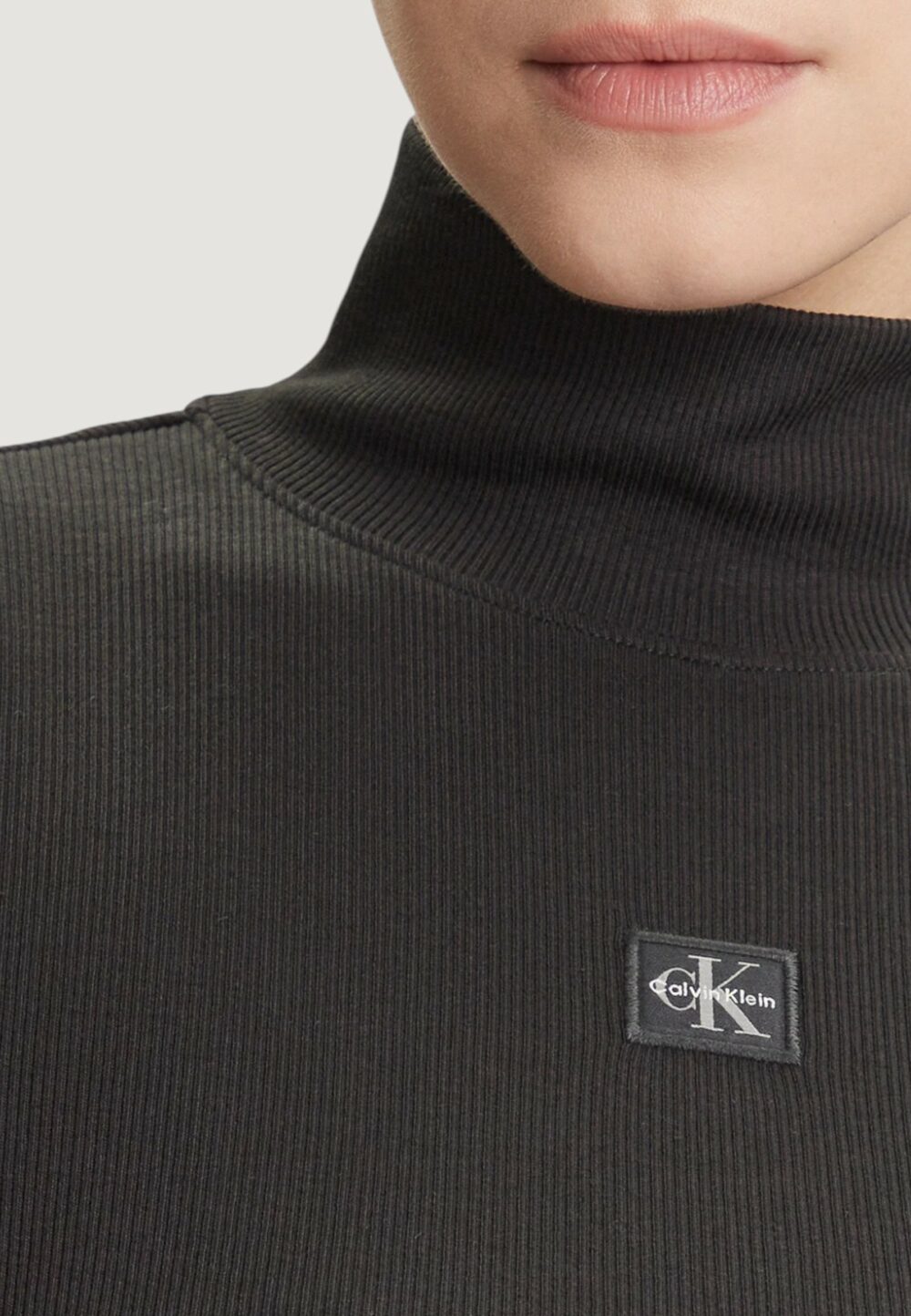 Maglia Calvin Klein Jeans LS WOVEN LABEL TURTL Nero - Foto 4