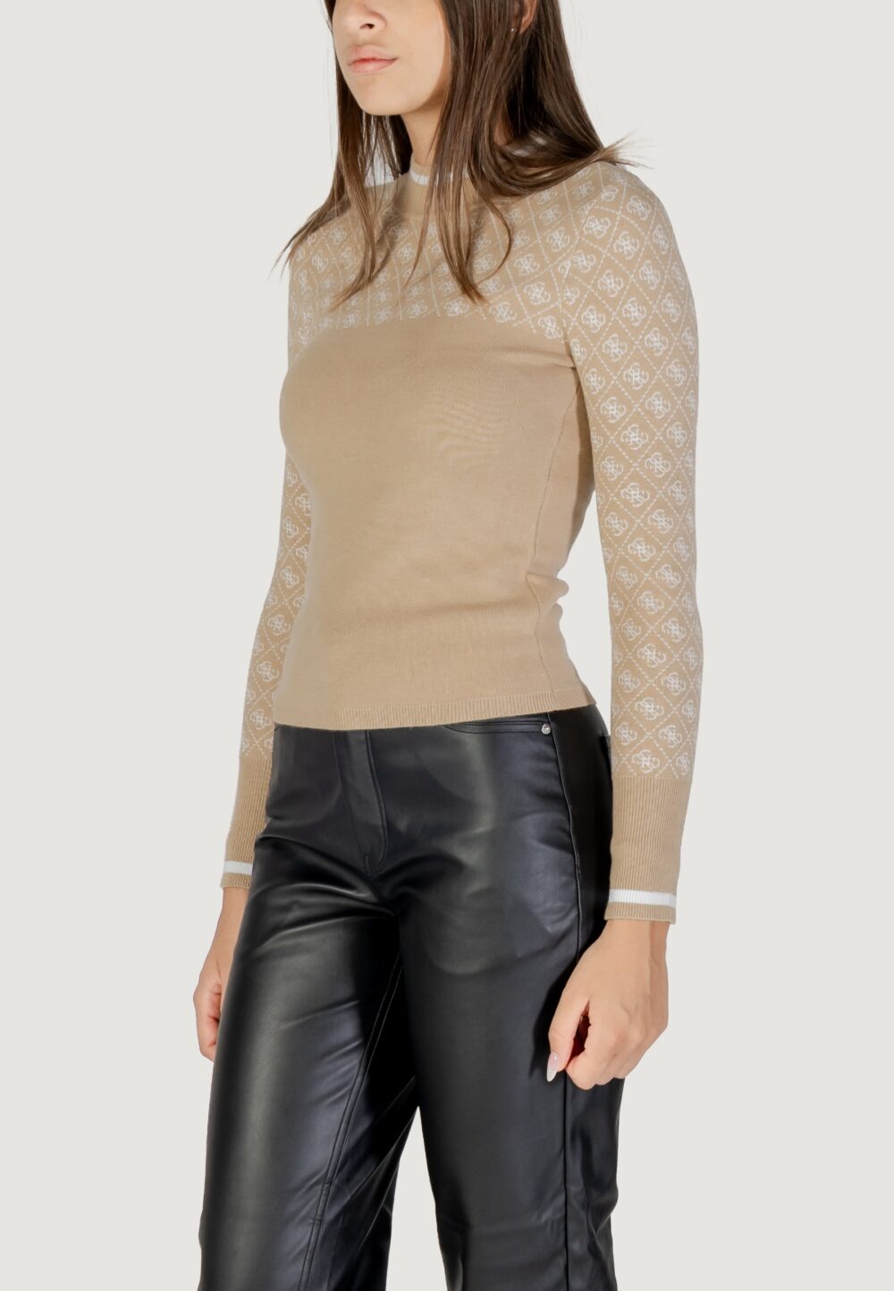 Maglia Guess LS MOCK NECK AUBREY 4G SWTR Beige - Foto 4