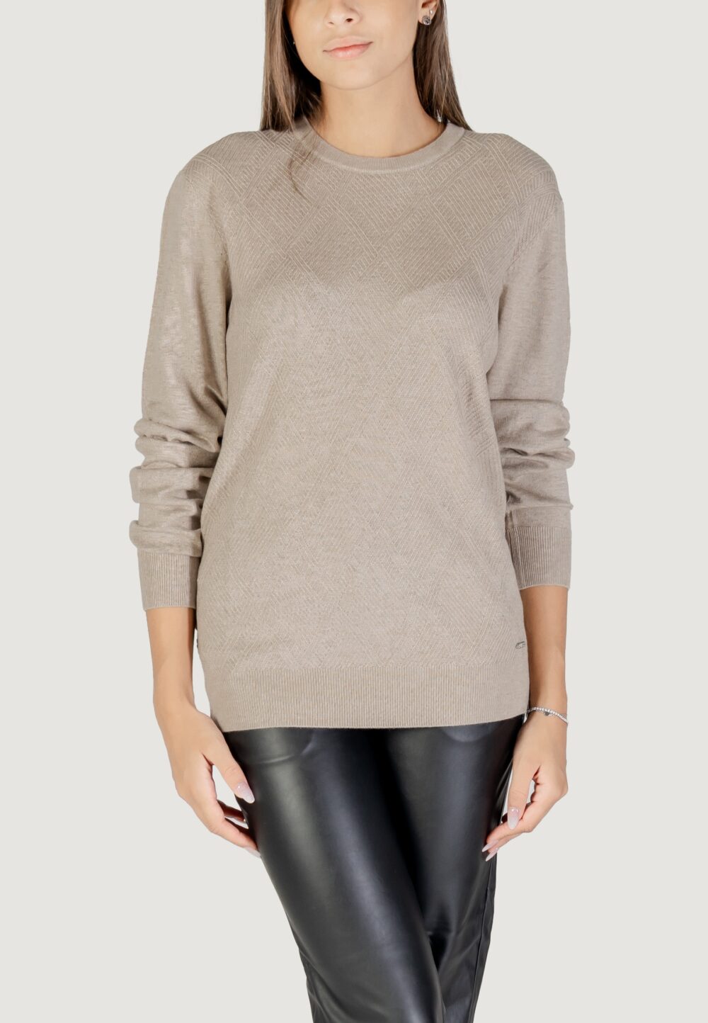 Maglia Guess JAMAAR CN STITCHED SWTR Beige scuro - Foto 1