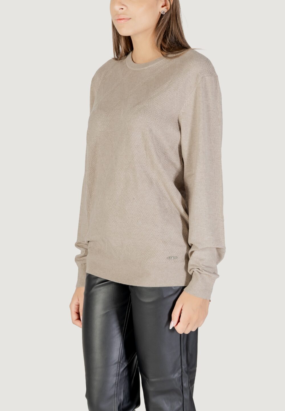 Maglia Guess JAMAAR CN STITCHED SWTR Beige scuro - Foto 4