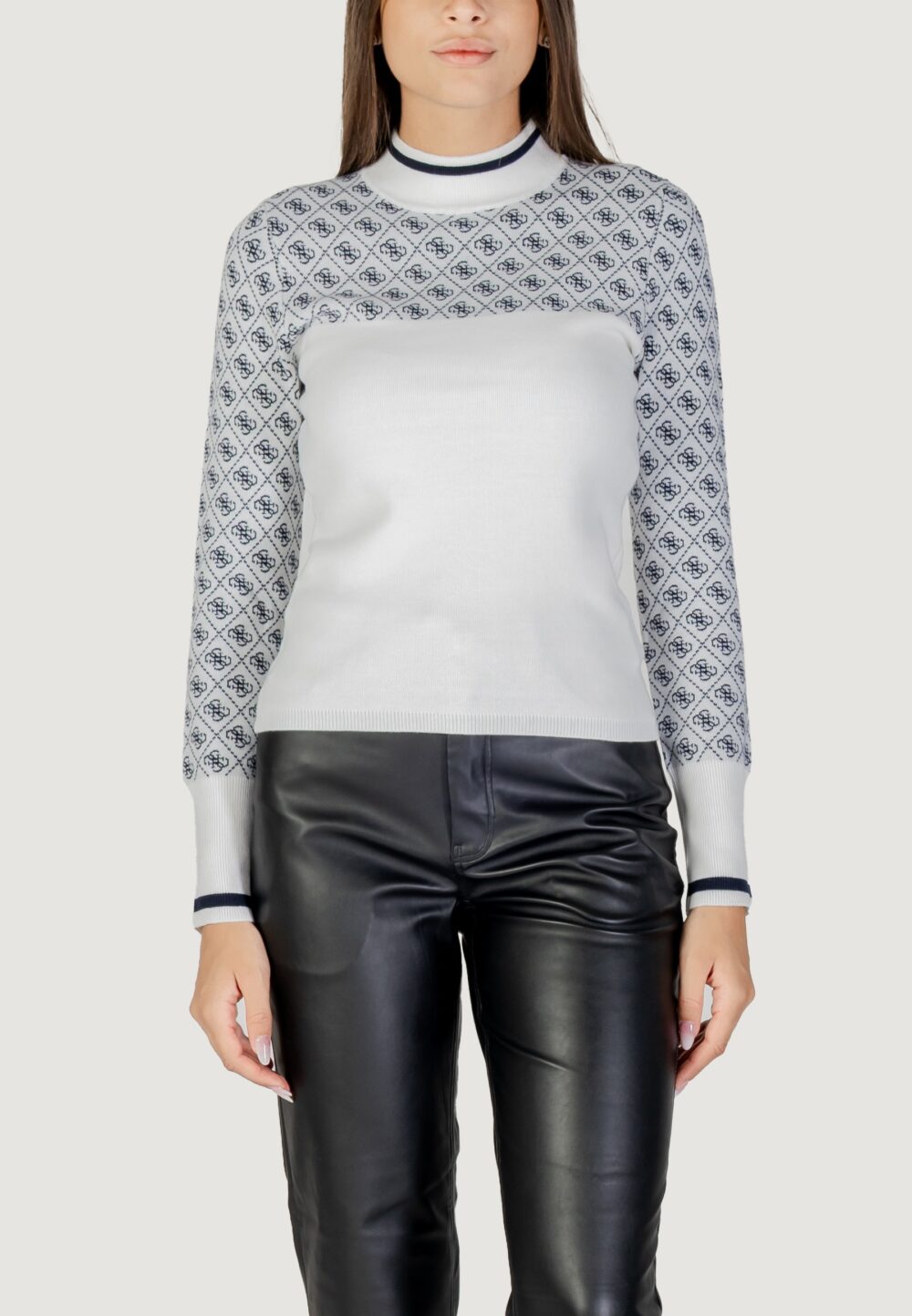 Maglia Guess LS MOCK NECK AUBREY 4G SWTR Bianco - Blu - Foto 1