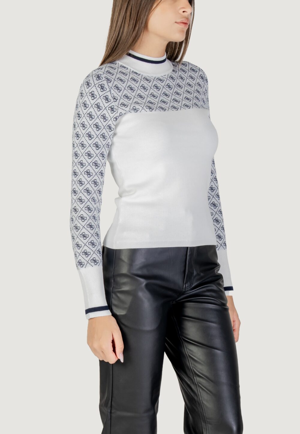 Maglia Guess LS MOCK NECK AUBREY 4G SWTR Bianco - Blu - Foto 3