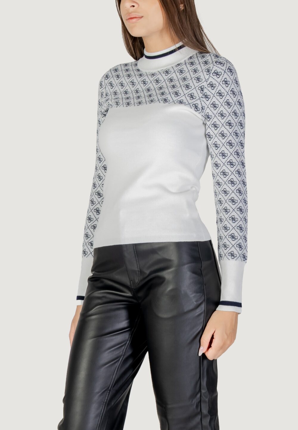 Maglia Guess LS MOCK NECK AUBREY 4G SWTR Bianco - Blu - Foto 4