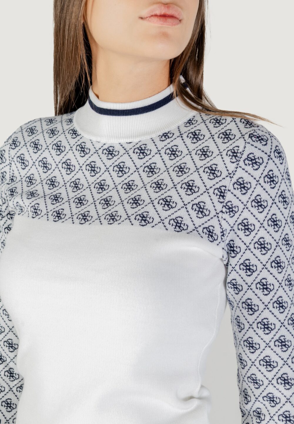 Maglia Guess LS MOCK NECK AUBREY 4G SWTR Bianco - Blu - Foto 5