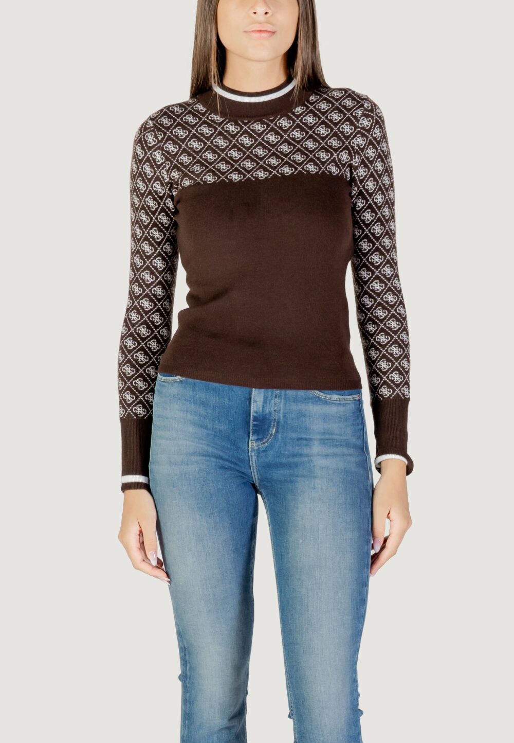 Maglia Guess LS MOCK NECK AUBREY 4G SWTR Marrone - Foto 1