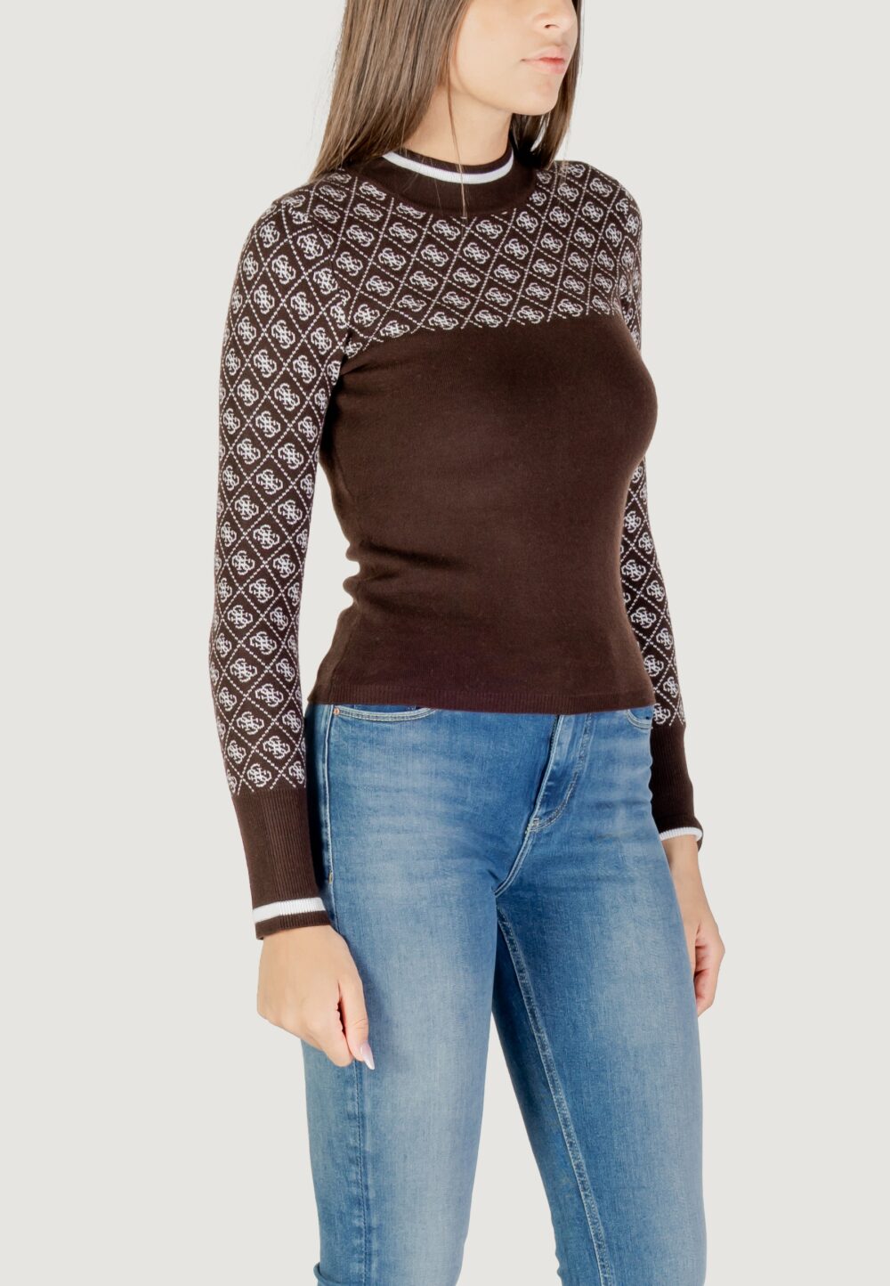 Maglia Guess LS MOCK NECK AUBREY 4G SWTR Marrone - Foto 3
