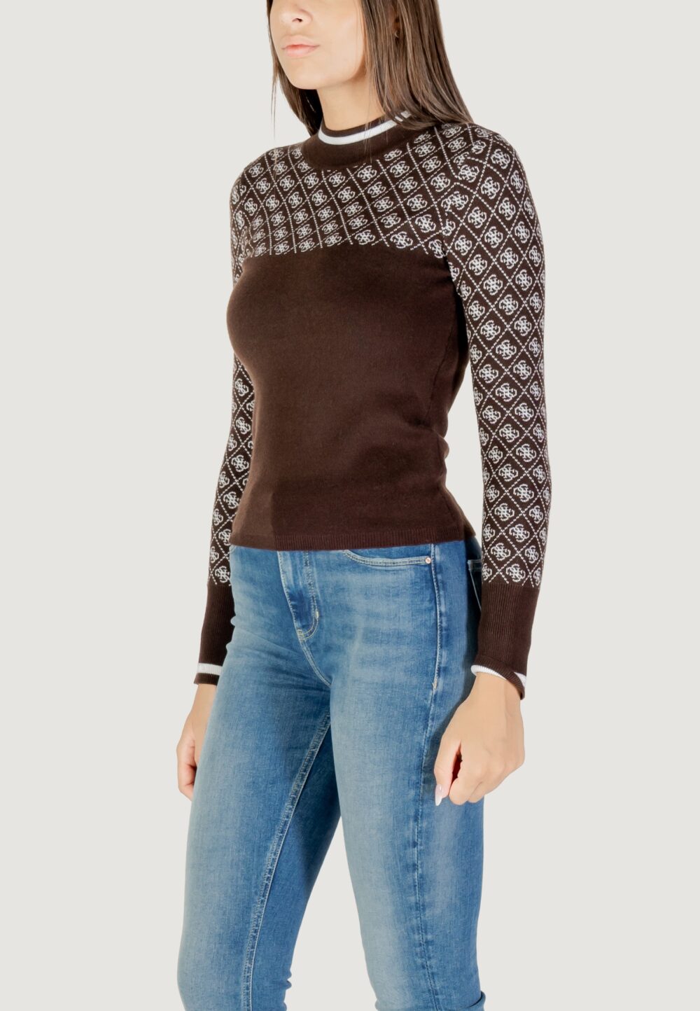 Maglia Guess LS MOCK NECK AUBREY 4G SWTR Marrone - Foto 4