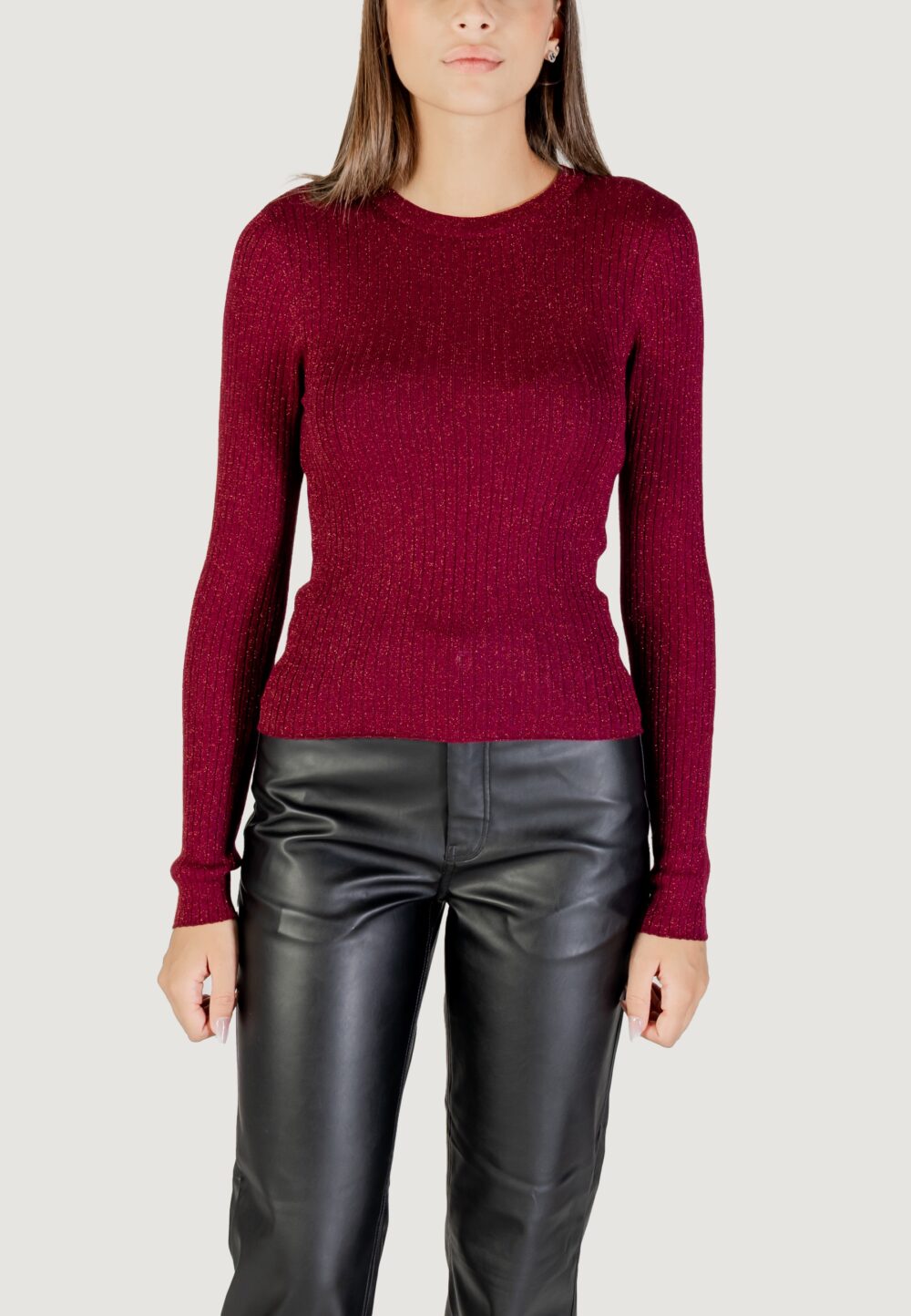 Maglia Jacqueline de Yong JDYPLUM LUREX L/S O-NECK PULLOVER KNT Bordeaux - Foto 1