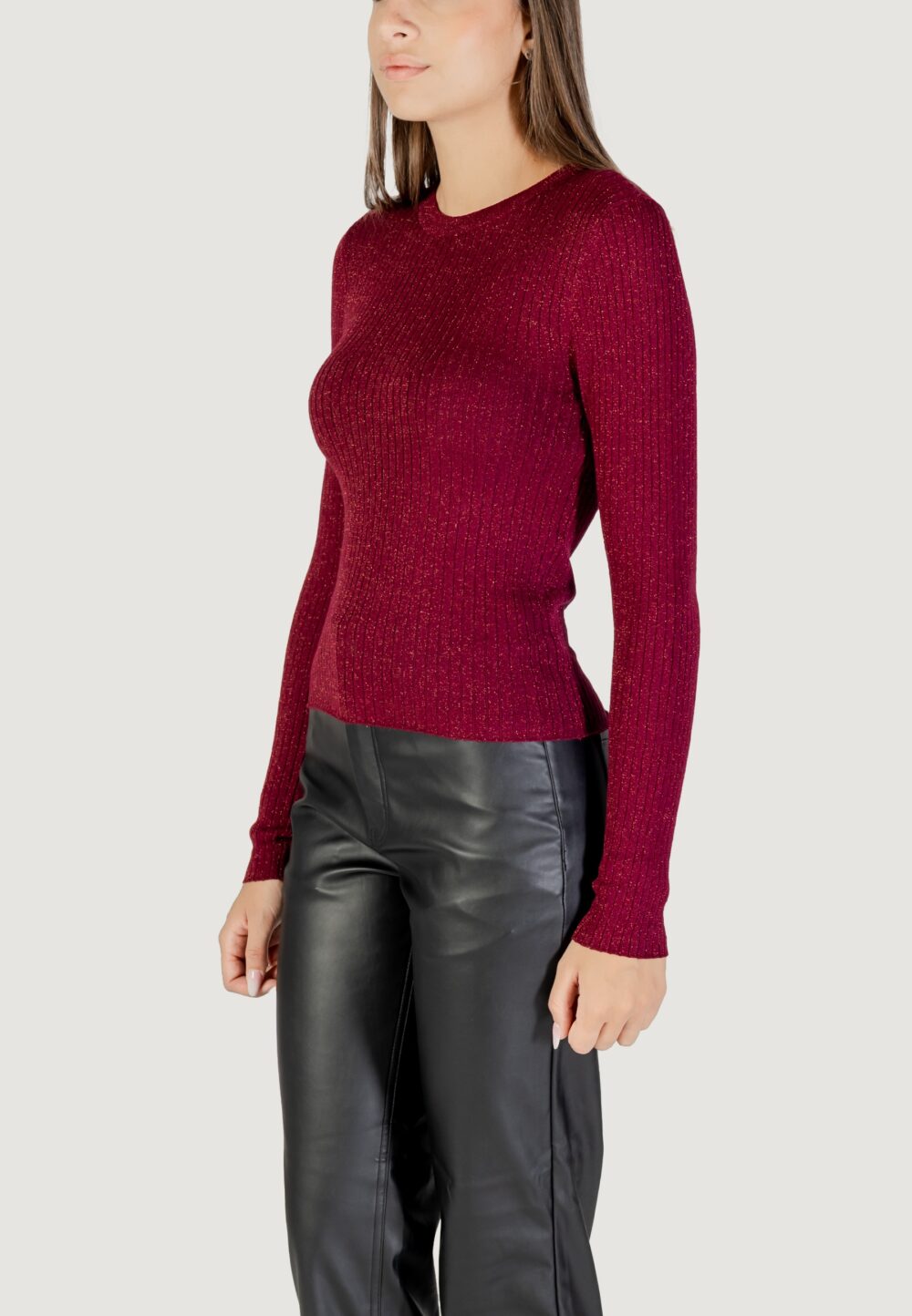 Maglia Jacqueline de Yong JDYPLUM LUREX L/S O-NECK PULLOVER KNT Bordeaux - Foto 2