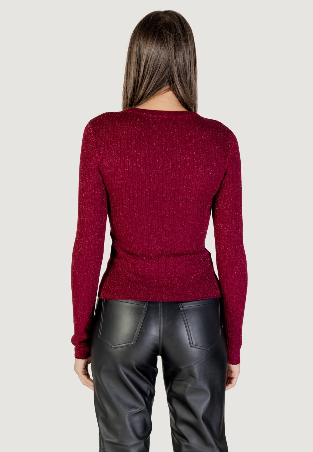Maglia Jacqueline de Yong JDYPLUM LUREX L/S O-NECK PULLOVER KNT Bordeaux - Foto 4