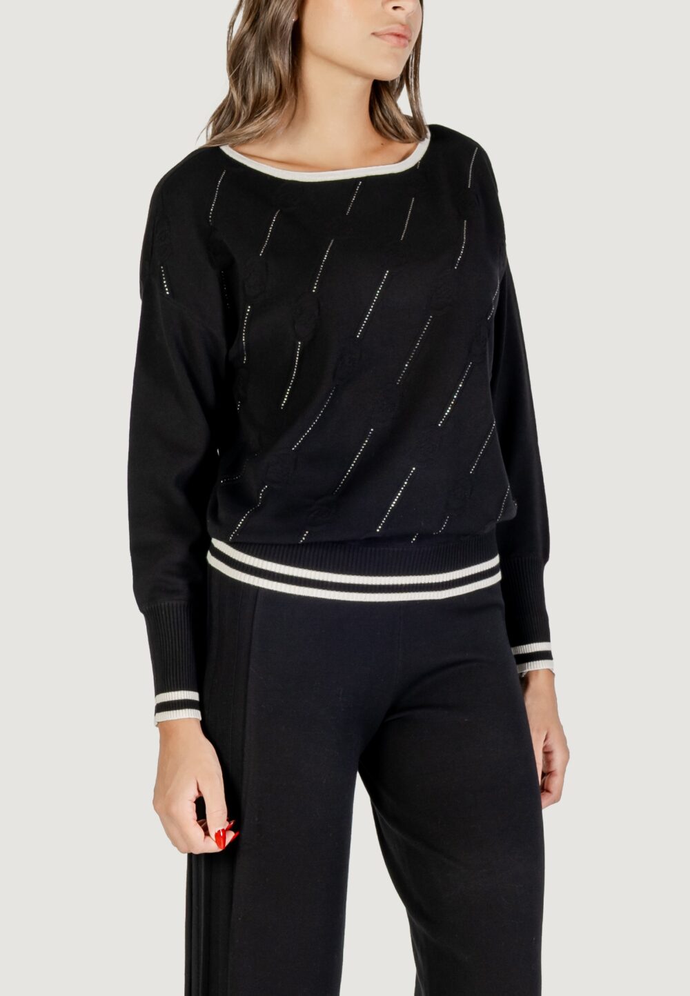 Maglia Liu-Jo ECS MAGLIA CHIUSA M/L Nero - Bianco - Foto 2