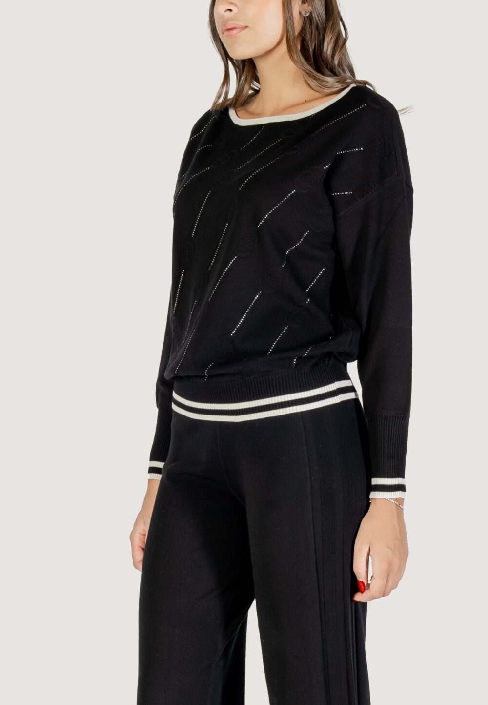 Maglia Liu-Jo ECS MAGLIA CHIUSA M/L Nero - Bianco - Foto 3