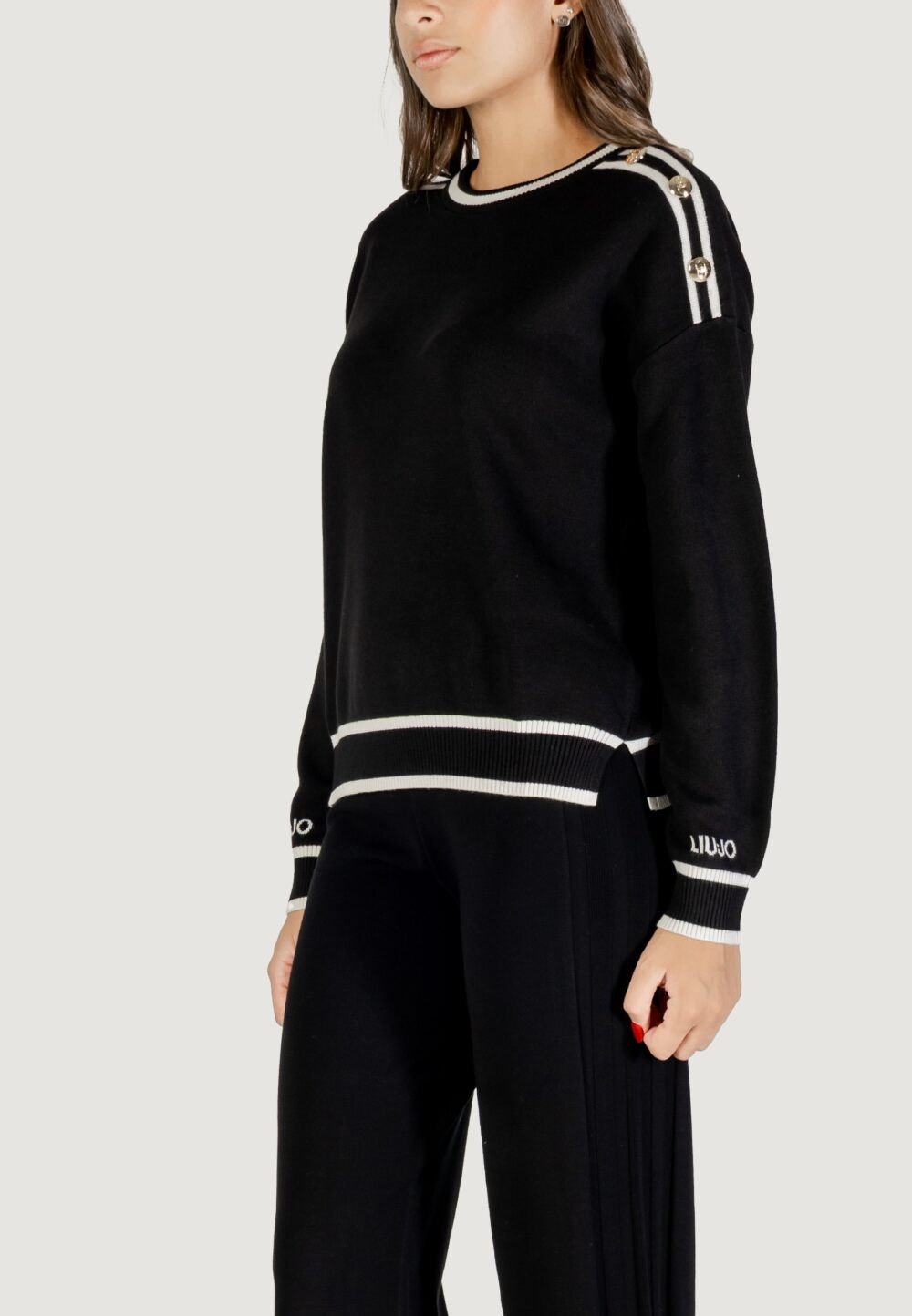 Maglia Liu-Jo ECS MAGLIA CHIUSA M/L Nero - Bianco - Foto 4