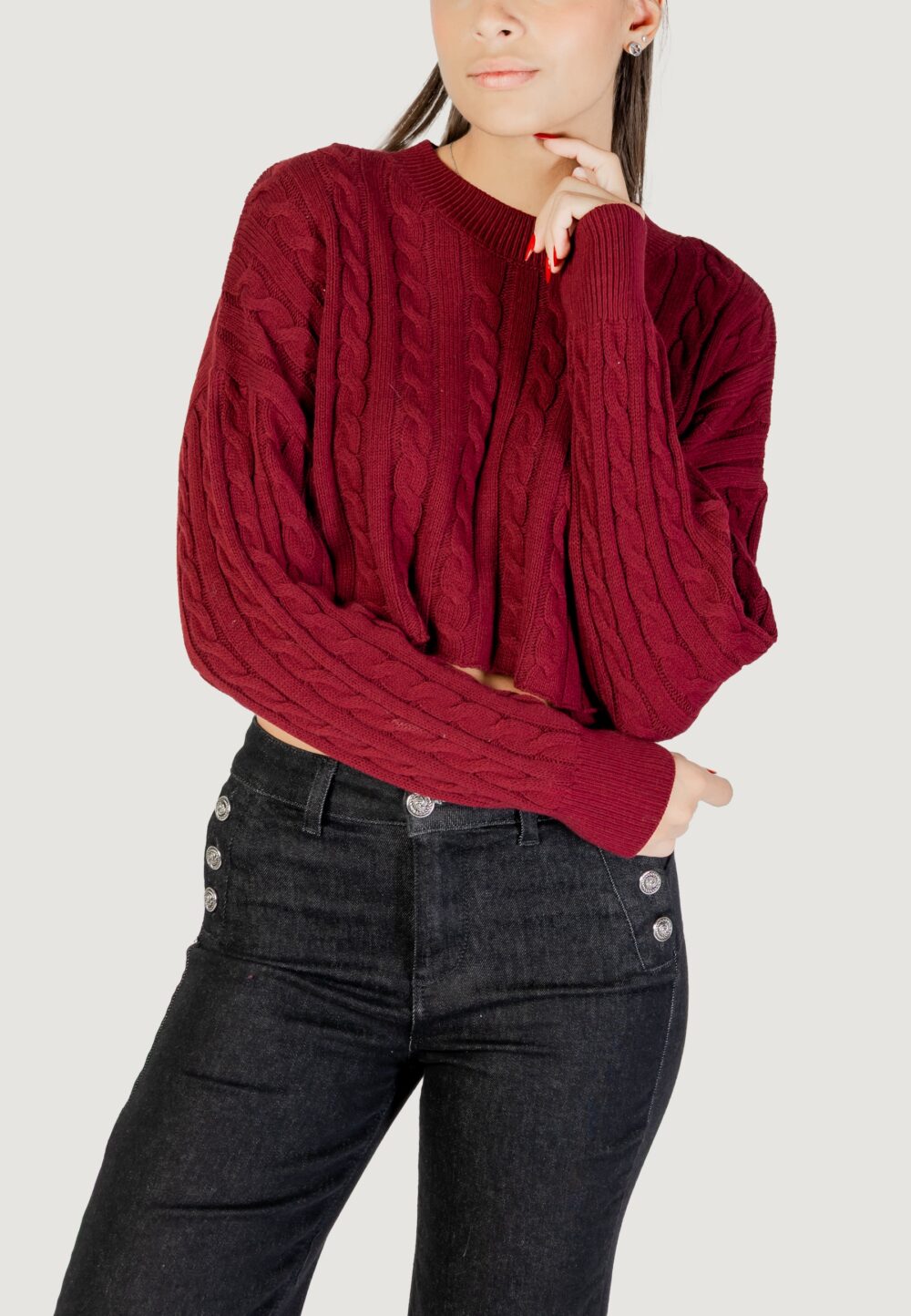 Maglia Only ONLBIRTIE LS SHORT CABLE O-NECK CC KNT Bordeaux - Foto 1