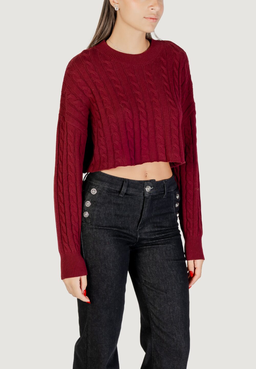 Maglia Only ONLBIRTIE LS SHORT CABLE O-NECK CC KNT Bordeaux - Foto 3