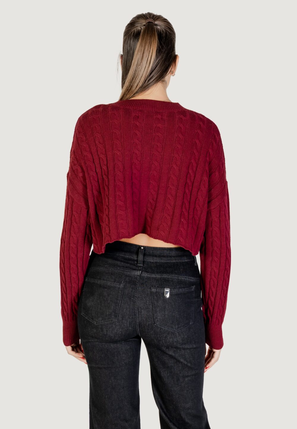 Maglia Only ONLBIRTIE LS SHORT CABLE O-NECK CC KNT Bordeaux - Foto 4