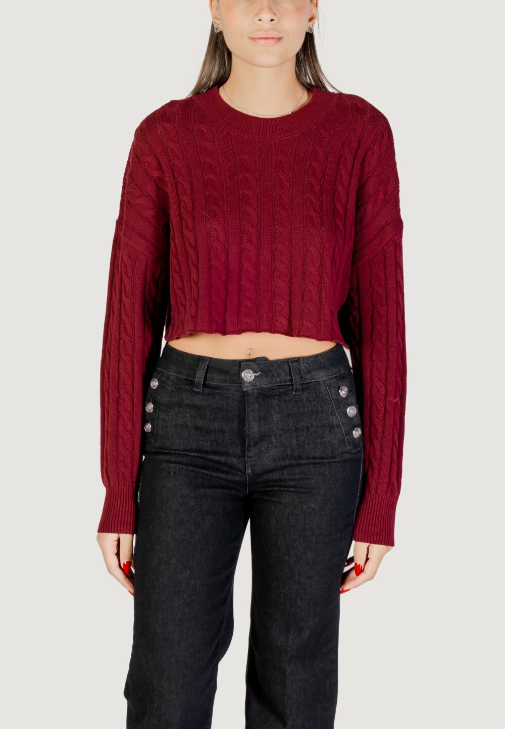 Maglia Only ONLBIRTIE LS SHORT CABLE O-NECK CC KNT Bordeaux - Foto 5