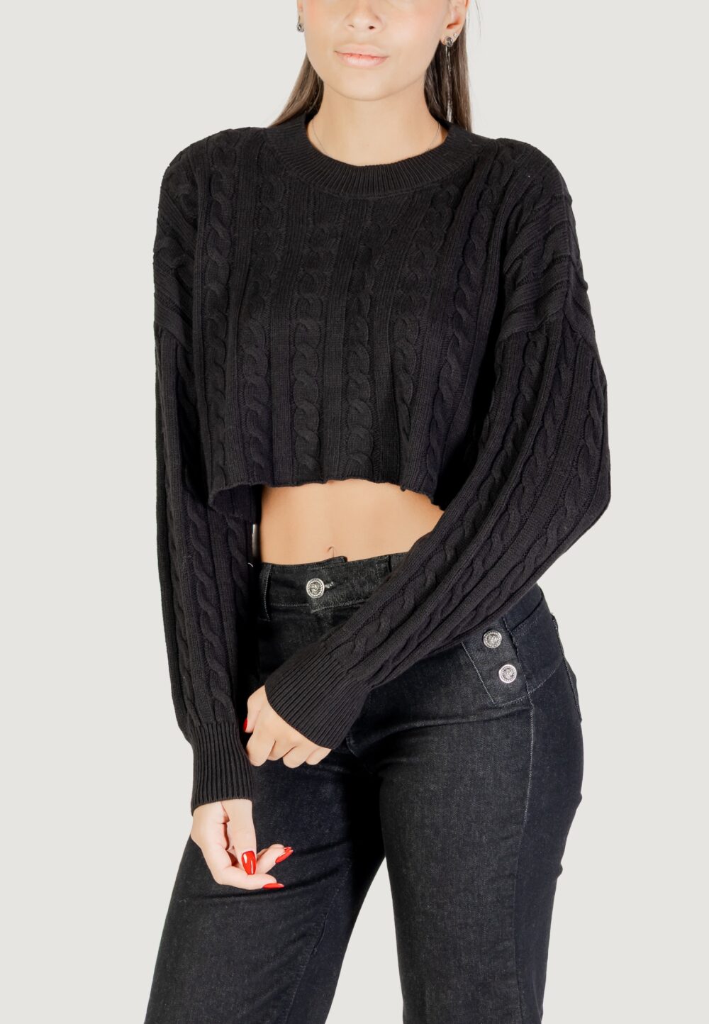 Maglia Only ONLBIRTIE LS SHORT CABLE O-NECK CC KNT Nero - Foto 1