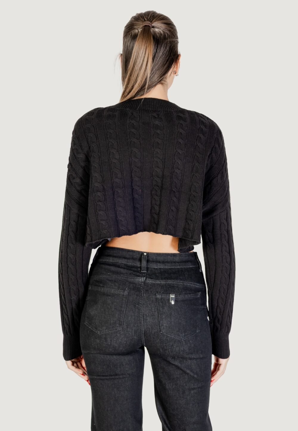 Maglia Only ONLBIRTIE LS SHORT CABLE O-NECK CC KNT Nero - Foto 4
