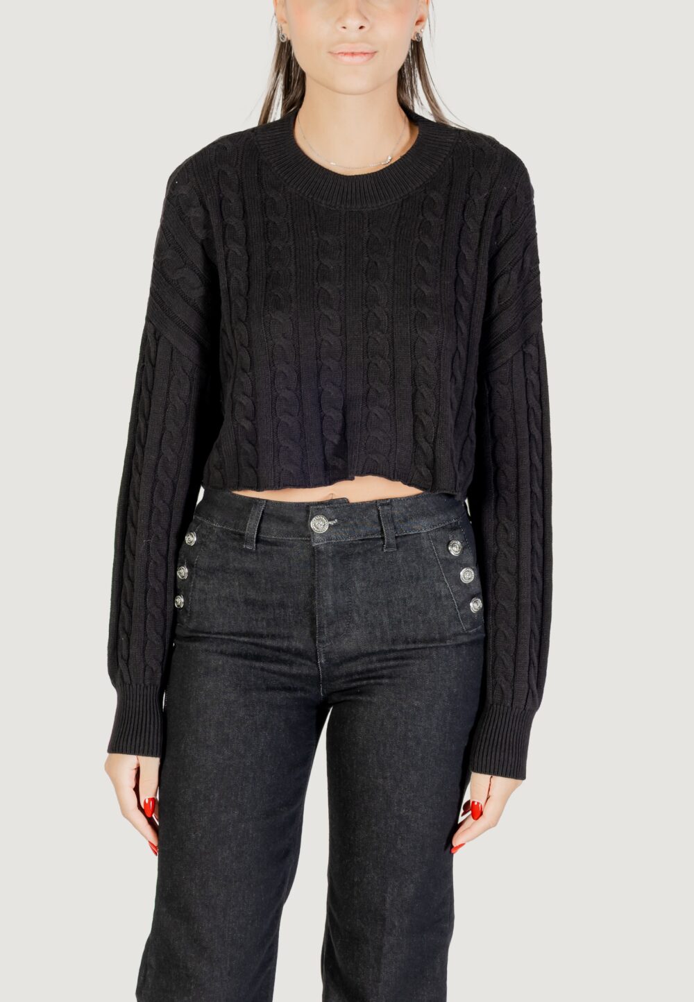 Maglia Only ONLBIRTIE LS SHORT CABLE O-NECK CC KNT Nero - Foto 5