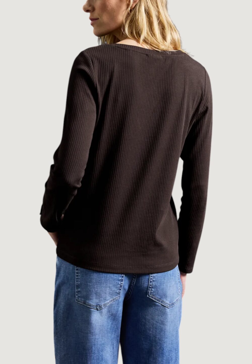 Maglia Street One rib shirt w.buttons at cuffs Cioccolato - Foto 3