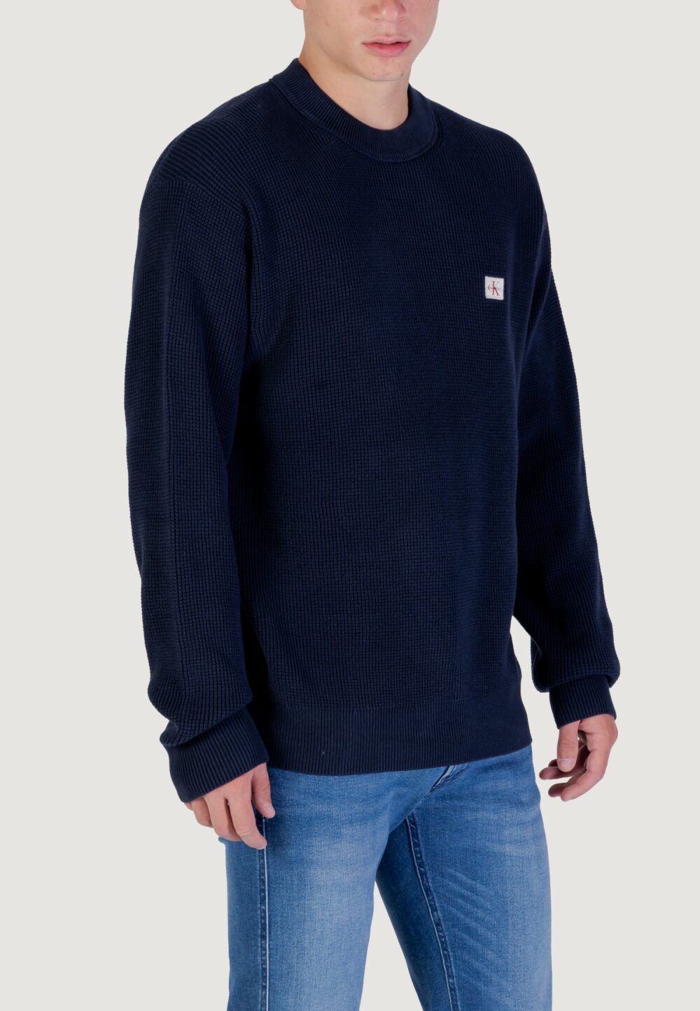Maglione Calvin Klein Jeans LS EZ COTTON WAFFLE Blue scuro - Foto 3