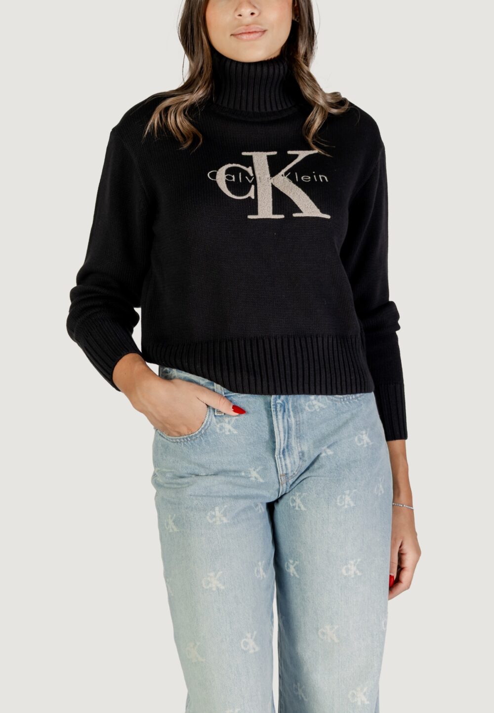 Maglione Calvin Klein Jeans CHENILLE MONOLOGO SW Nero - Foto 1